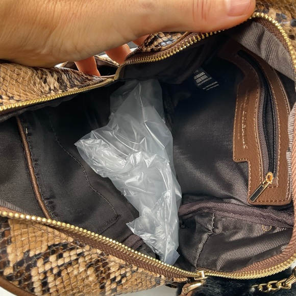 NWT LIKE DREAMS FAUX LEATHER BROWN FAUX SNAKESKIN BACKPACK - Picture 7 of 8